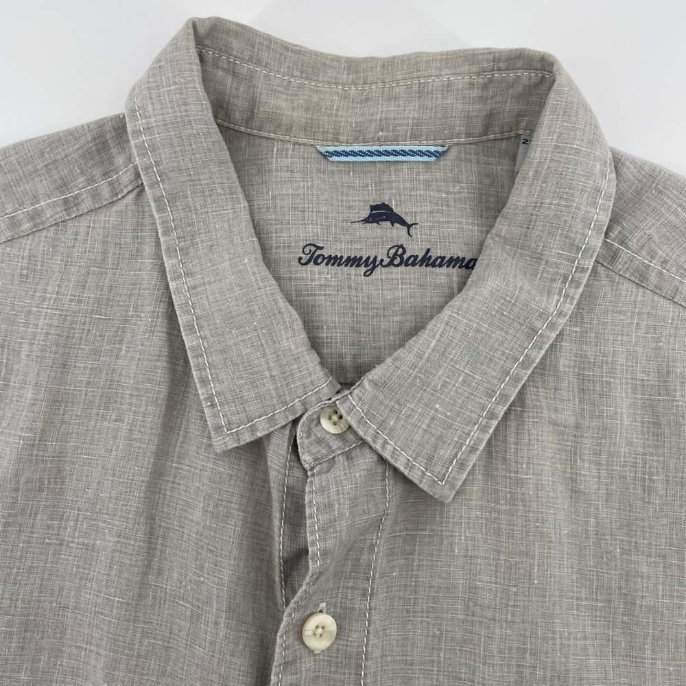 Tommy Bahama Men's Size 2XL Gray 100% Linen Short Sleeve Button Up Shirt Pocket